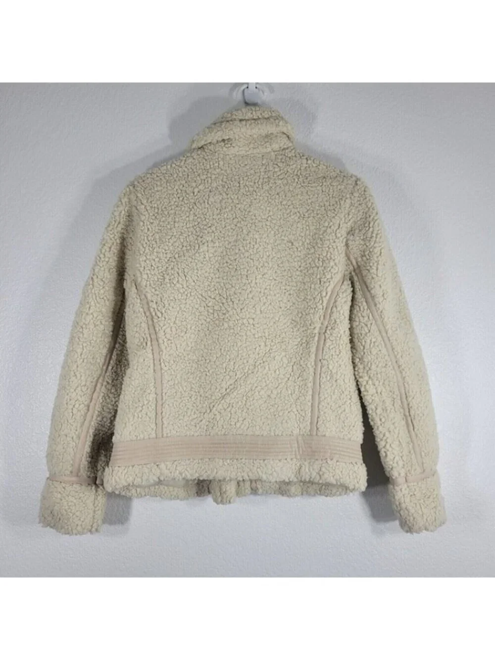 Abercrombie and Fitch Fleece Moto Jacket Women Small Faux Leather Beige Y2K 90s